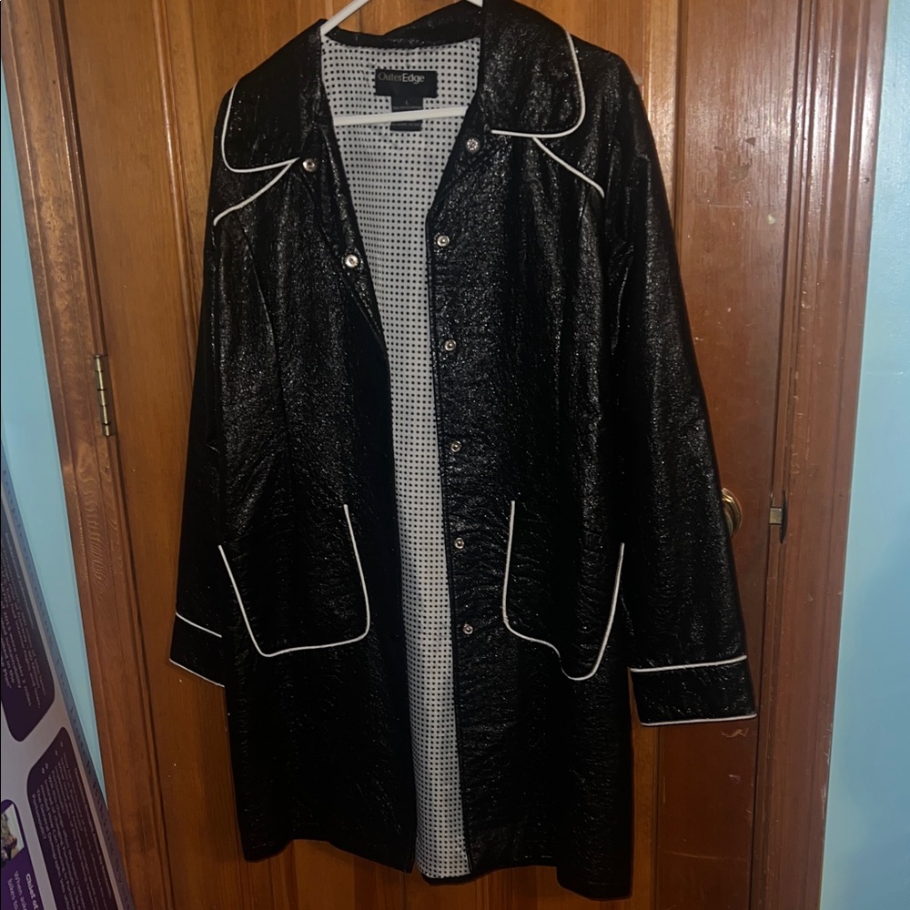 Outer Edge Black Trench Coat with White Trim